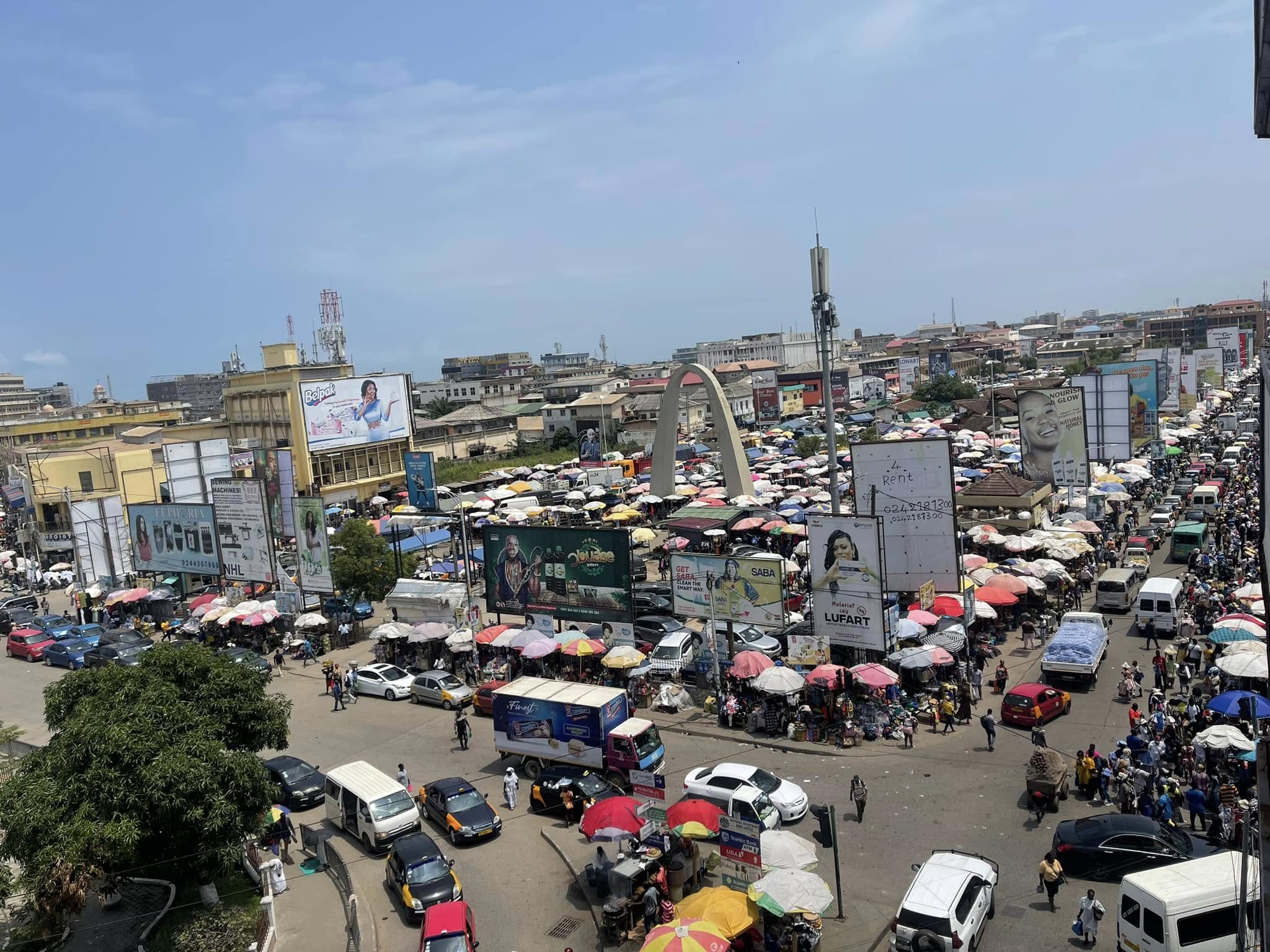 Market and city view in Ghana